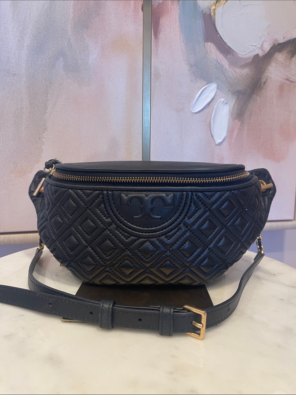 Quilted Leather Waist Bag - Black